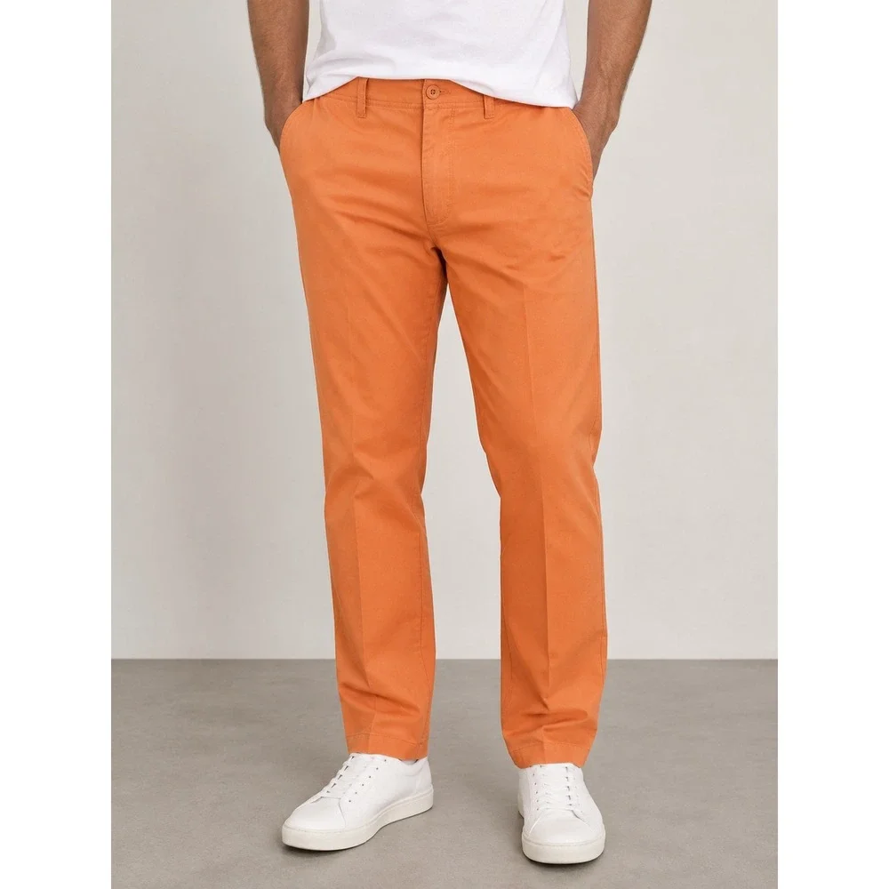 Galaxy by Harvic Mens Orange Flat Front Chino Pants Cotton Straight Leg Size 34